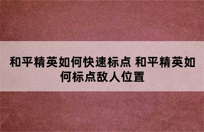 和平精英如何快速标点 和平精英如何标点敌人位置